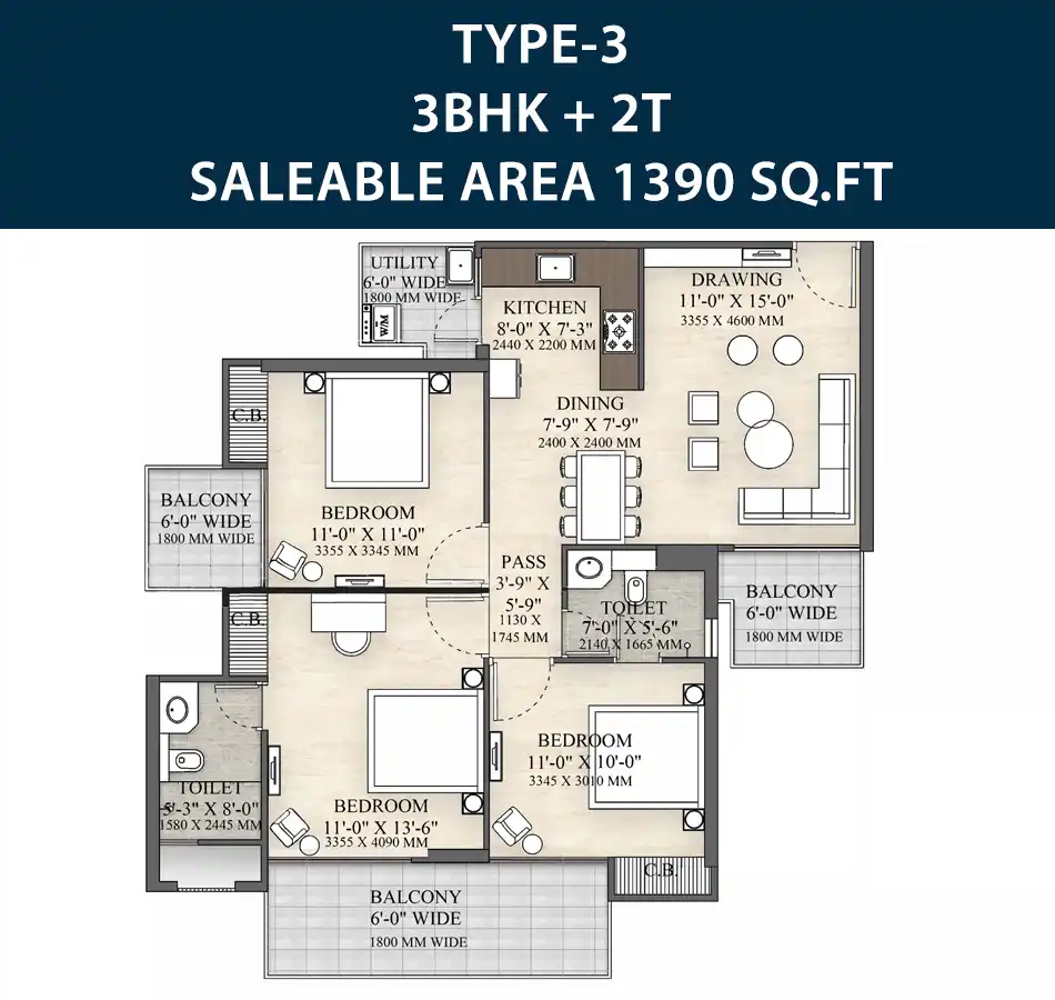 irish platinum 3bhk 1390 sqft floor plan 1