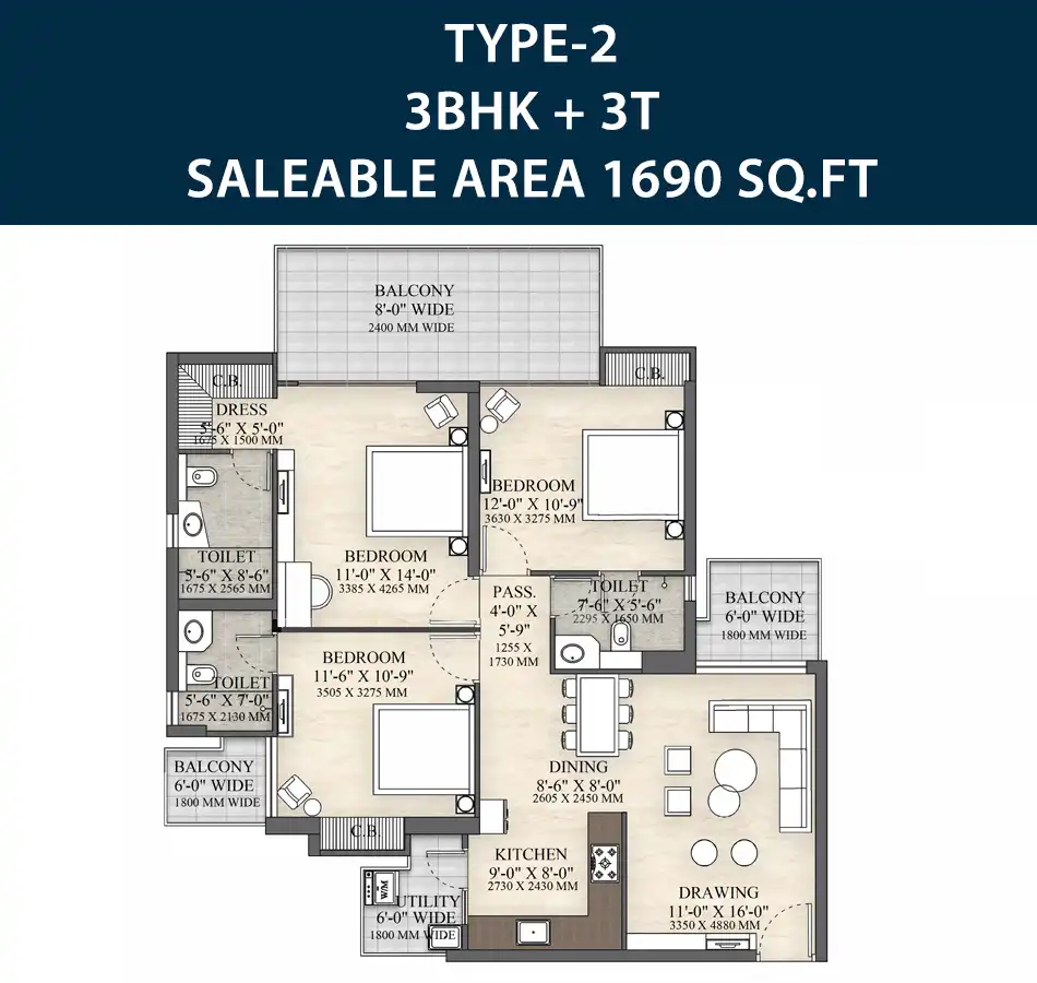 irish platinum 3bhk 1690 sqft floor plan 2